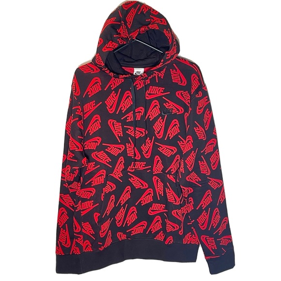 Nike Men’s Hoodie All Over Print Swoosh Red - Picture 7 of 9
